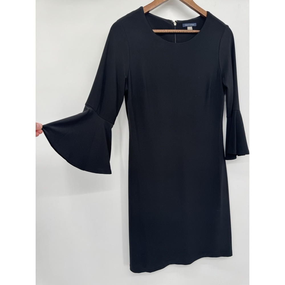 Black Tommy Hilfiger Dress Bell Sleeve Capsule Minimalist‎ Clean Girl Party - Picture 2 of 9